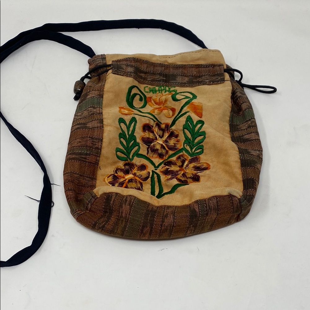 Floral Embroidered Tan and Brown Women's Bag